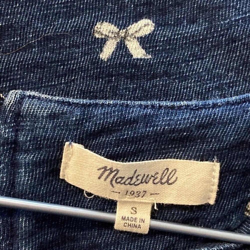 Madewell Indigo Ink White Stripes And Bows Back Zip 3/4 Sleeve Top Small - Picture 6 of 6